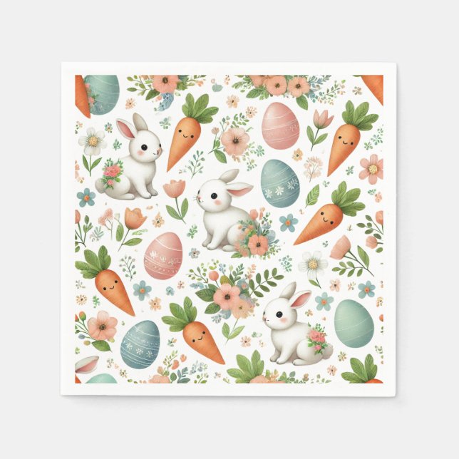 Springtime Bunny and Carrot Napkins (Front)