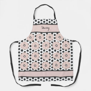 Springtime Cheery Pink Floral Polka Dot Apron