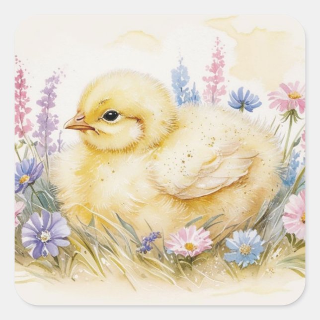 Springtime Chick – Watercolor Wildflower Sticker (Front)