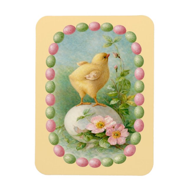 Springtime Chick with Pastel Egg Border Magnet (Vertical)