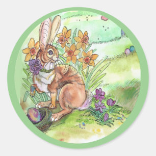 Springtime Easter Bunny Classic Round Sticker