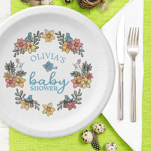 Springtime Easter Wreath Baby Shower Paper Plate