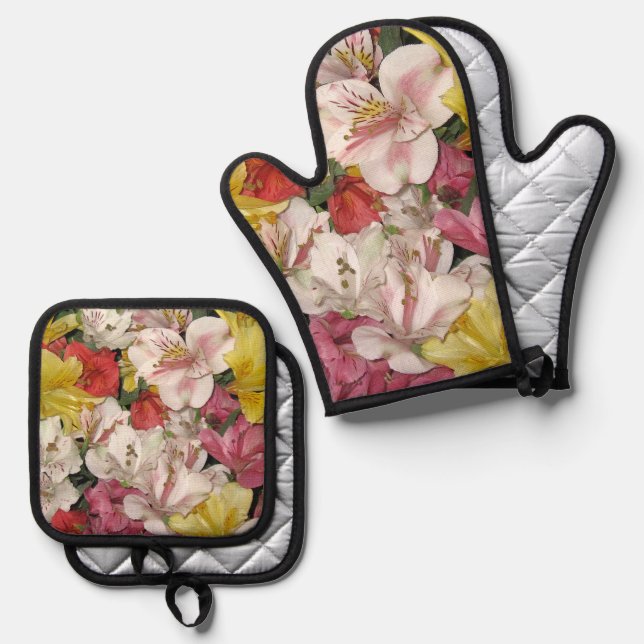 Springtime Floral Bouquet Oven Mitt & Pot Holder Set (Front/Back)