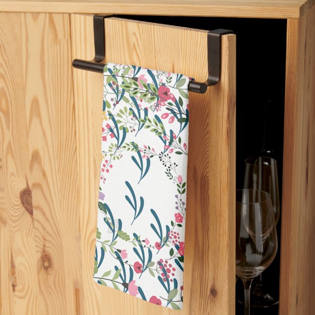Springtime Floral + Leaf Design Gift  Tea Towel (Thirds Fold)