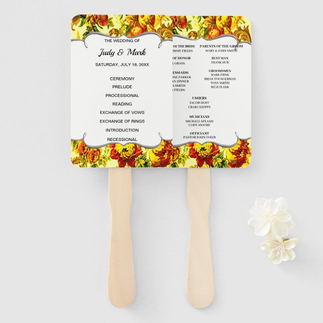 Springtime Floral Wedding Program Hand Fan (Front and Back)