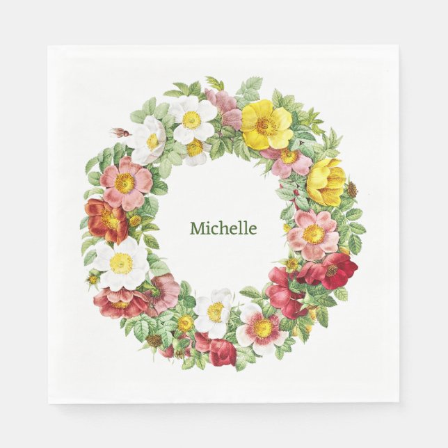 Springtime Floral Wreath Template Napkin (Front)