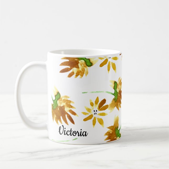 Springtime Florals Hand Watercolor Mum Name Coffee Mug (Left)