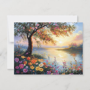 Springtime Flower and Tree Landscape Postcard