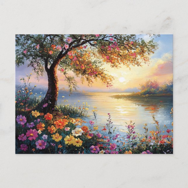 Springtime Flower and Tree Landscape Postcard (Front)