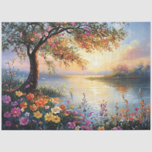 Springtime Flower and Tree Landscape Tissue Paper