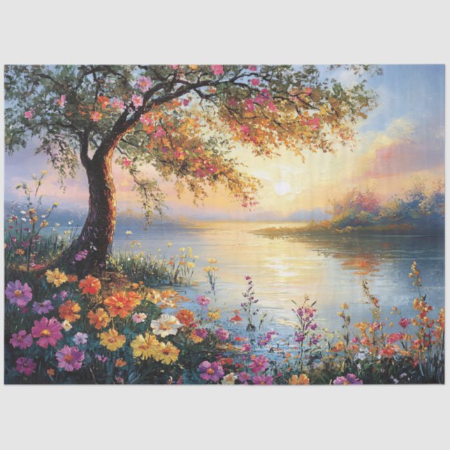 Springtime Flower and Tree Landscape Tissue Paper (Front)