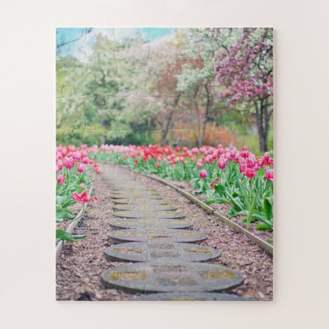 Springtime Flowers Along Stone Walkway Jigsaw Puzzle (Vertical)