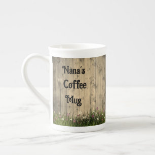 Springtime Flowers on Wood Personalised Bone China Mug