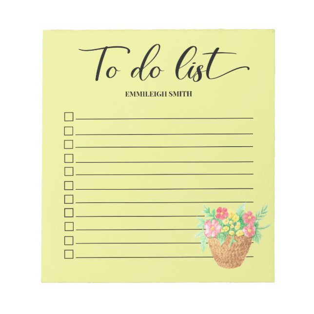 Springtime Flowers Script To Do List Checkbox Notepad (Front)