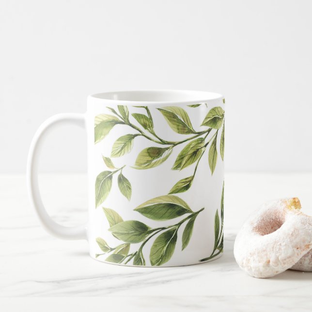 Springtime green leaves classic  coffee mug (With Donut)