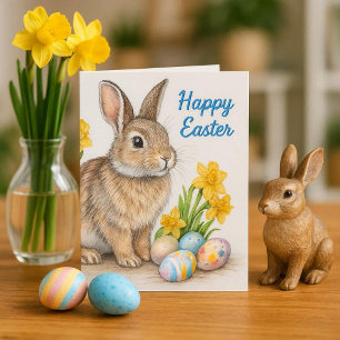 Springtime Happy Easter Rabbit Greeting Card