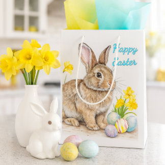 Springtime Happy Easter Rabbit  Medium Gift Bag