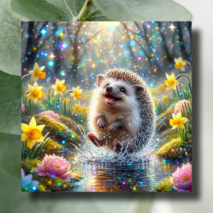Springtime Hedgehog Joy Daffodil Wonderland Easter Holiday Card