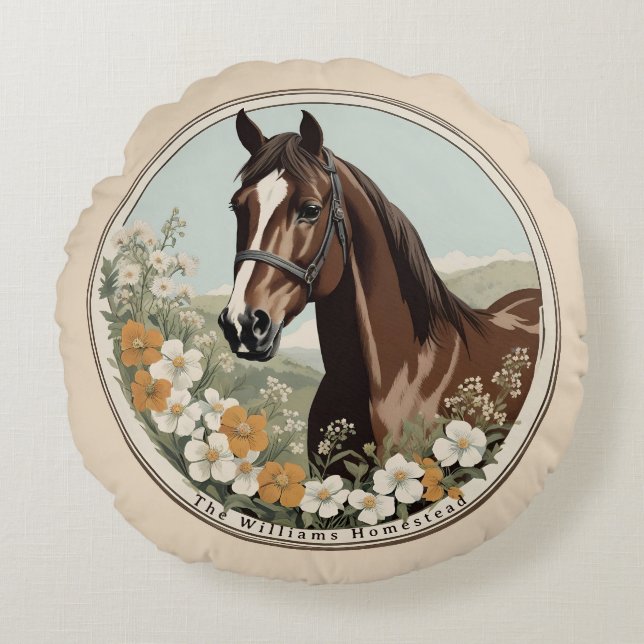 Springtime Horse Round Cushion (Front)