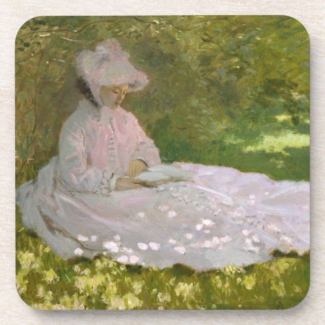 Springtime, Impressionist Portrait, Claude Monet Coaster (Front)
