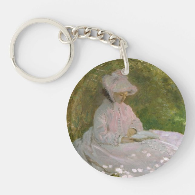 Springtime, Impressionist Portrait, Claude Monet Key Ring (Front)