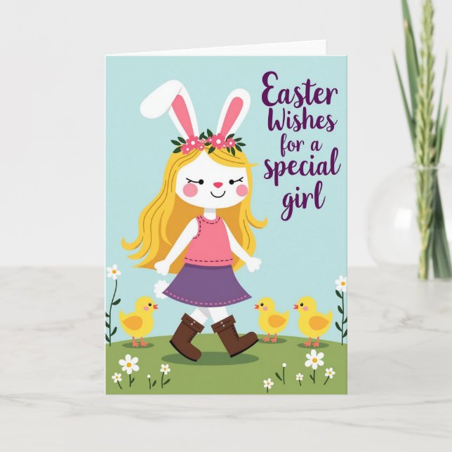 Springtime Joy Girl And Bird Card (Front)