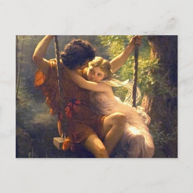 Springtime ~ Lovers on Swing Painting Postcard (Front)