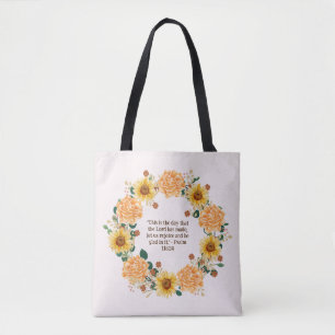 Springtime Orange Carnation Floral Wreath Quote Tote Bag