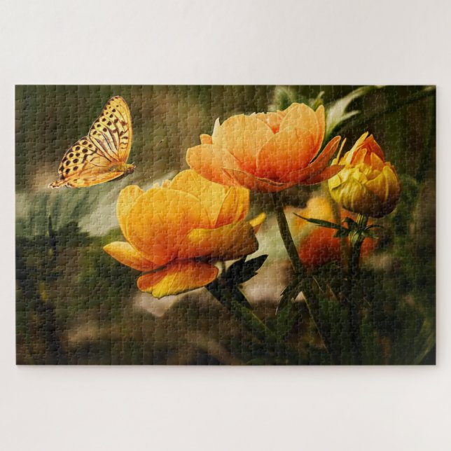 Springtime Orange Floral Garden 1014 Piece Puzzle  (Horizontal)