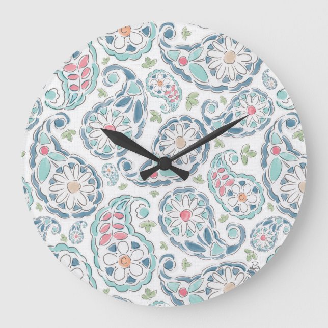 Springtime Paisley Pattern Large Clock (Front)