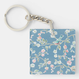 Springtime Pattern - Birds & Flowers Key Ring