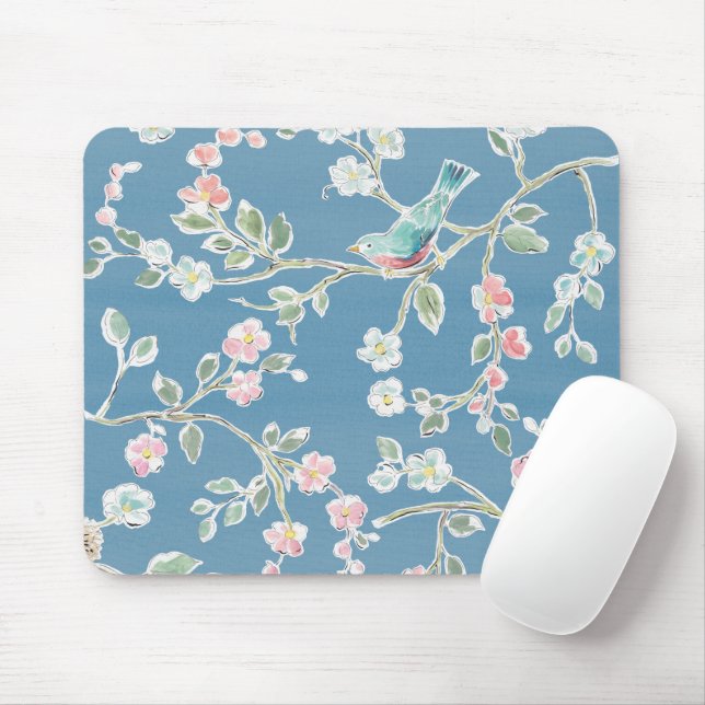 Springtime Pattern - Birds & Flowers Mouse Pad (With Mouse)
