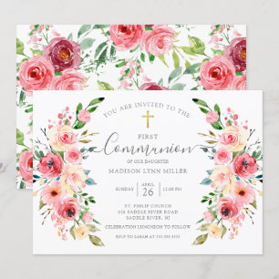Springtime Peonies Floral First Communion Invitation