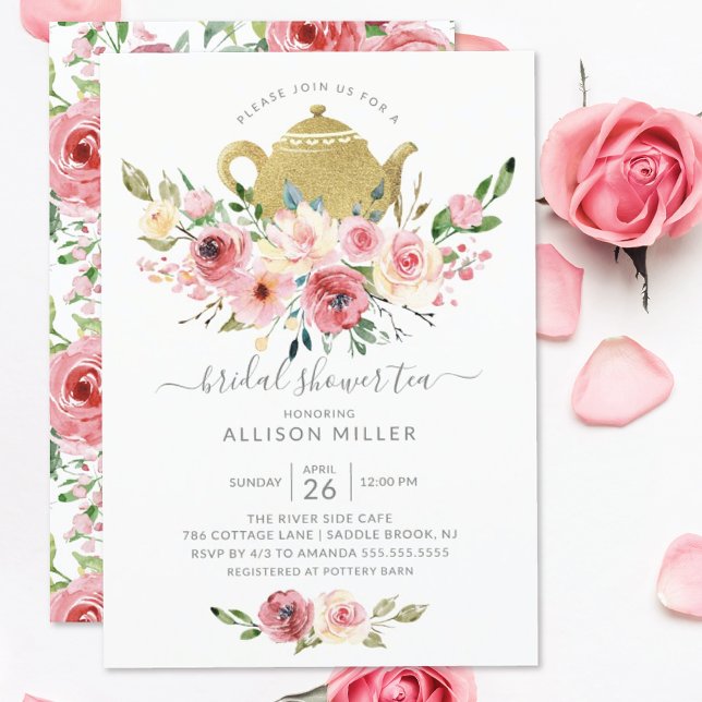 Springtime Peonies Rose Floral Bridal Shower Tea Invitation (Creator Uploaded)