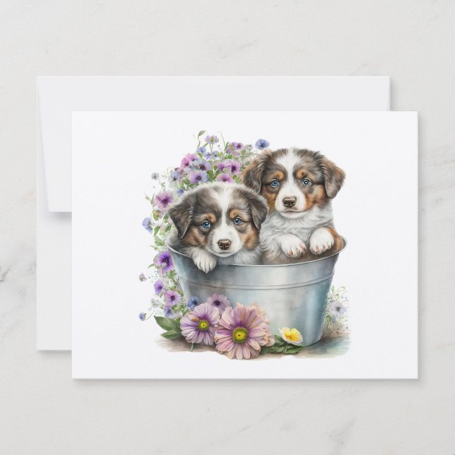 Springtime Pups Flat Note Card (Front)
