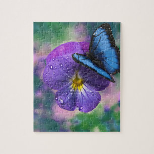 springtime purple pansy and butterfly jigsaw puzzle