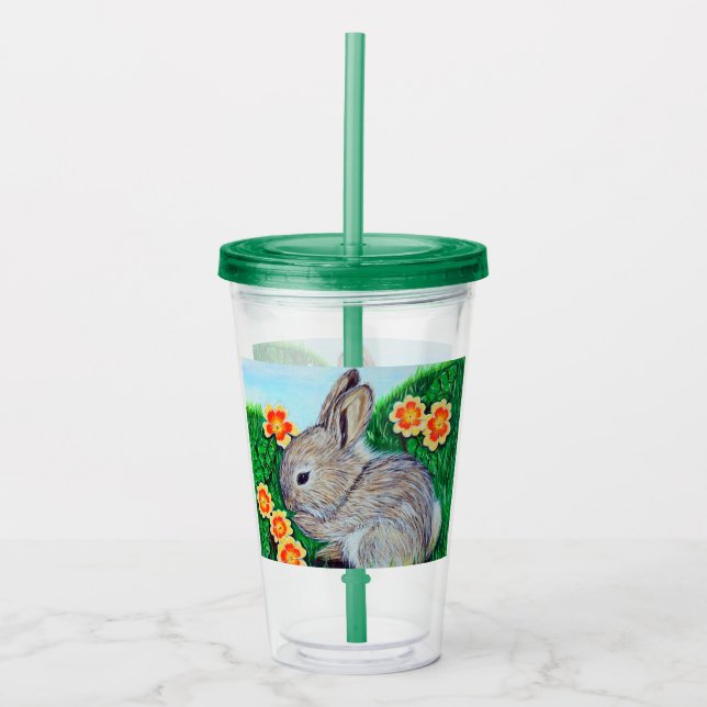 Springtime Rabbit Painting Acrylic Tumbler (Front)