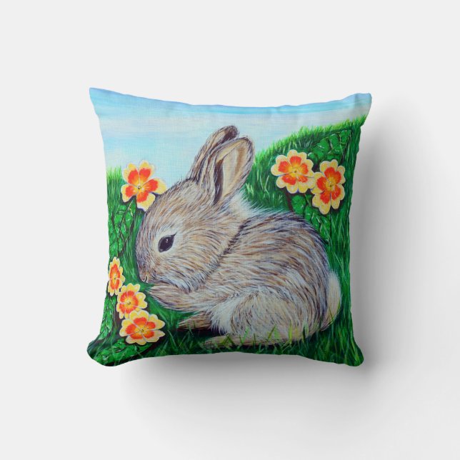 Springtime Rabbit Painting Cushion (Front)