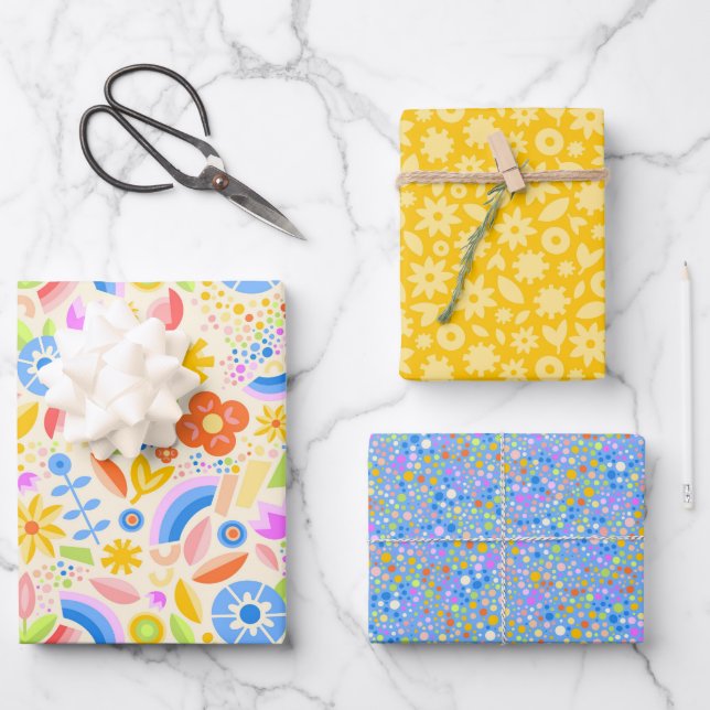 Springtime Rainbows and Dots Wrapping Paper Sheet (Front)