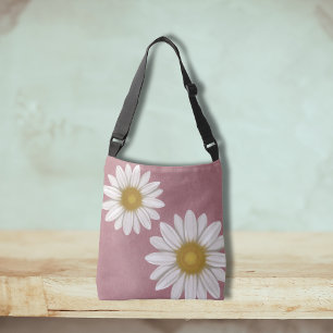 Springtime Rosy Pink Daisy Hand-Drawn Crossbody Bag