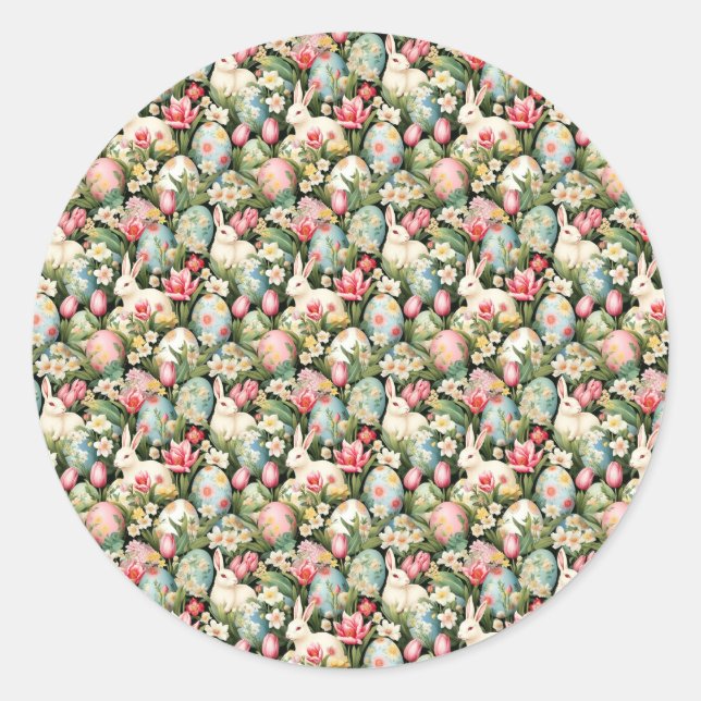 Springtime Soiree Easter Pattern Classic Round Sticker (Front)
