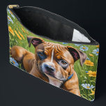 Springtime Staffordshire Bull Terrier Puppy, Accessory Pouch<br><div class="desc">Pictured Laying Down In A Field Of Blue And Yellow Daisies This Little Staffordshire Bull Terrier Pup Is Loving The Spring.</div>