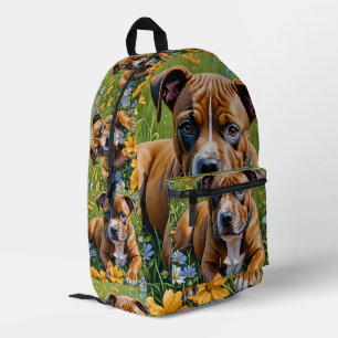 Springtime Staffordshire Bull Terrier Puppy, Printed Backpack