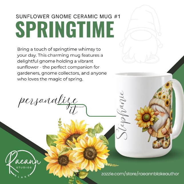 Springtime Sunflower Gnome Ceramic Mug (Creator Uploaded)