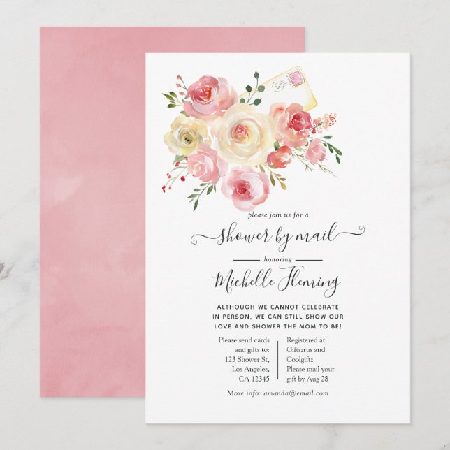 Springtime Watercolor Floral Baby Shower by Mail Invitation (Front/Back)