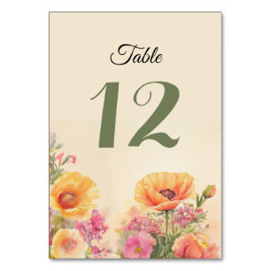 Springtime Watercolor Flowers Table Number