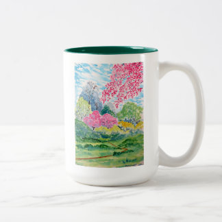 Springtime woods watercolor Two-Tone coffee mug