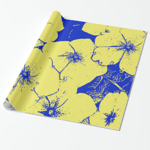 Springy Big Yellow Blue Floral Wrapping Paper