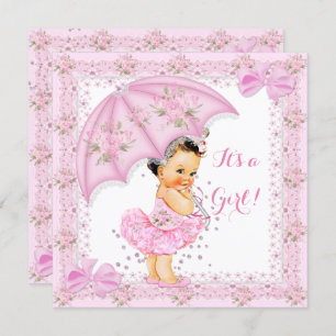 Sprinkle Baby Shower Girl Floral Pink Umbrella Invitation