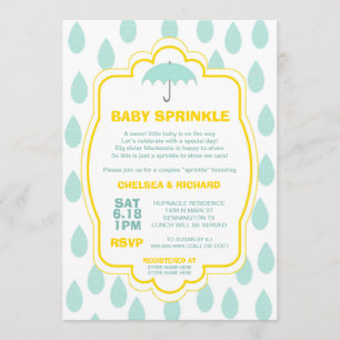 Sprinkle Baby Shower Invites Raindrop teal yellow
